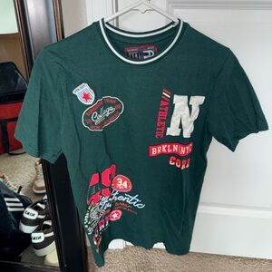 True & Co. Dark Green Graphic Short Sleeve Tee with Red & White Accents